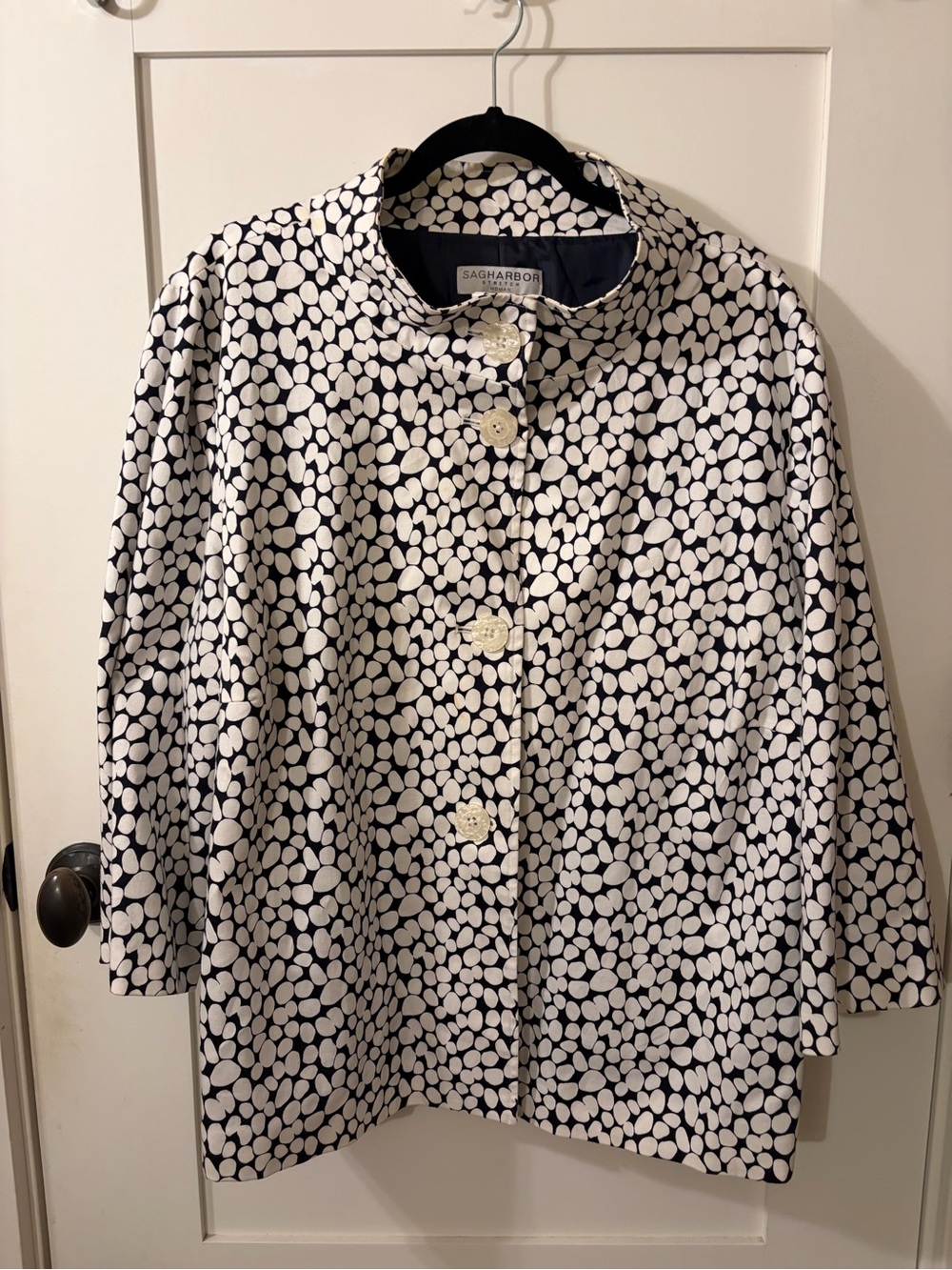 Sag Harbor Black and White Dot-Print Button Jacket